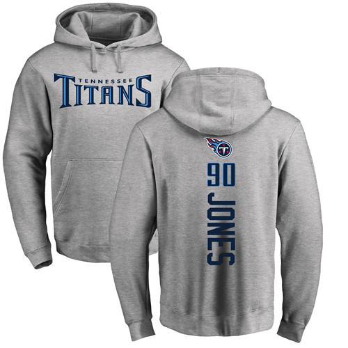 Tennessee Titans Men Ash DaQuan Jones Backer NFL Football #90 Pullover Hoodie Sweatshirts